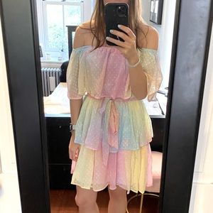 Vici TIE DYE SWISS DOT OFF THE SHOULDER DRESS